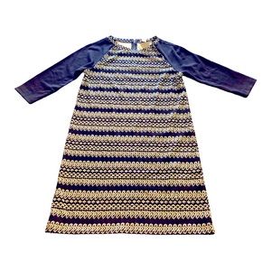 Loft Cream & Black Patterned Knit 3/4 Sleeve Dress Size XS